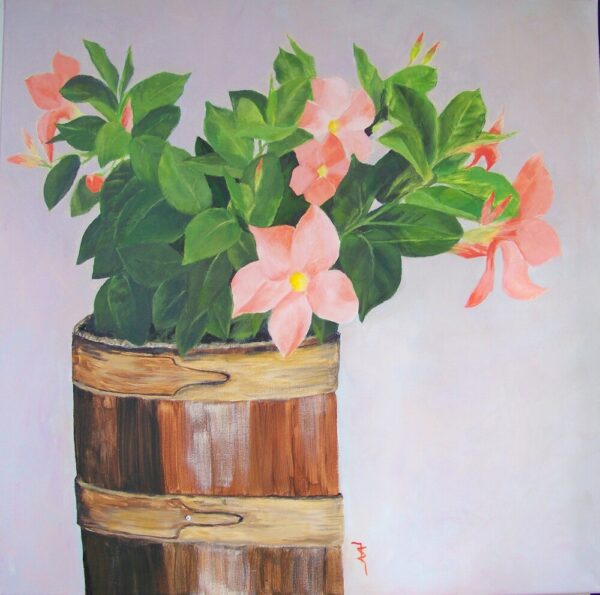 dipladénia dans un tonneau 1,2 mo 2023 acrylique entier 60x60cm marysecurinierrochette.sitewp resized