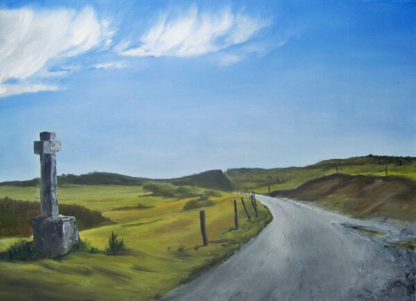 route à la croix en ardèche 1,7mo huile 50x70cm entier 2018 marysecurinierrochette